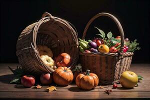 studio foto van de mand met herfst oogst groenten