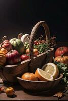 studio foto van de mand met herfst oogst groenten