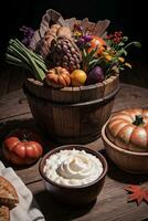 studio foto van de mand met herfst oogst groenten