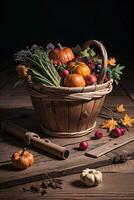 studio foto van de mand met herfst oogst groenten