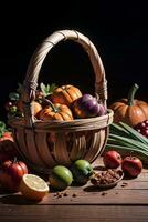 studio foto van de mand met herfst oogst groenten