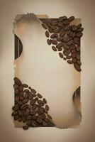 wijnoogst achtergrond met waterverf koffie bonen en bladeren cafe sjabloon foto