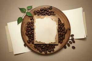 wijnoogst achtergrond met waterverf koffie bonen en bladeren cafe sjabloon foto
