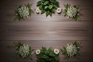 houten achtergrond en bloemen banier sjabloon mockup achtergrond foto