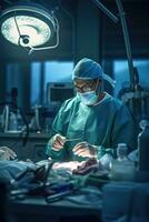 operatie chirurg specialist uniform blauw fotografie echt Gezondheid masker glas dokter medisch foto