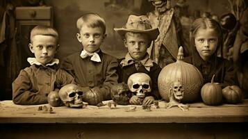 kinderen kinderen halloween eng wijnoogst fotografie maskers 19e eeuw verschrikking kostuums partij foto