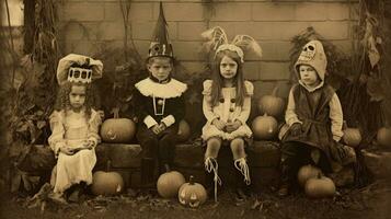 kinderen kinderen halloween eng wijnoogst fotografie maskers 19e eeuw verschrikking kostuums partij foto