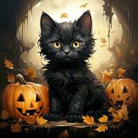 zwart kat pot pussycat halloween illustratie artwork eng verschrikking geïsoleerd tatoeëren fantasie tekenfilm foto