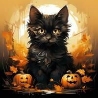 zwart kat pot pussycat halloween illustratie artwork eng verschrikking geïsoleerd tatoeëren fantasie tekenfilm foto