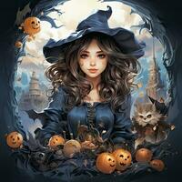 vrouw vrouw meisje hoed pompoen halloween illustratie artwork verschrikking geïsoleerd tatoeëren fantasie tekenfilm foto