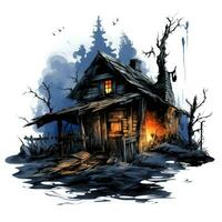 kasteel huis met geesten maan halloween illustratie eng verschrikking ontwerp tatoeëren geïsoleerd fantasie foto