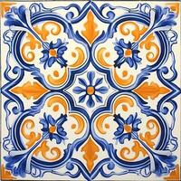 retro wijnoogst overladen ornament tegel geglazuurd Portugees mozaïek- patroon bloemen blauw plein kunst foto