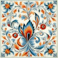 retro wijnoogst overladen ornament tegel geglazuurd mozaïek- patroon bloemen blauw plein kunst boek illustratie foto