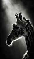 giraffe studio silhouet foto zwart wit wijnoogst verlicht portret beweging contour tatoeëren