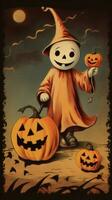 geest geest wijnoogst retro boek ansichtkaart illustratie Jaren 50 eng halloween kostuum glimlach foto
