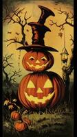 vogelverschrikker bogey wijnoogst retro boek ansichtkaart illustratie Jaren 50 eng halloween kostuum heks foto