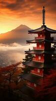 Japan zen landschap panorama visie fotografie sakura bloemen pagode vrede stilte toren muur foto