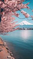 Japan zen landschap panorama visie fotografie sakura bloemen pagode vrede stilte toren muur foto