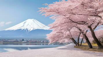 Japan zen landschap panorama visie fotografie sakura bloemen pagode vrede stilte toren muur foto