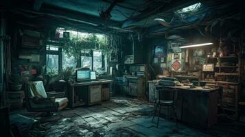 in de steek laten kelder kamer gamer post Apocalypse landschap spel behang foto kunst illustratie Roest