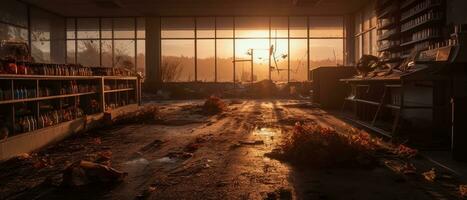 winkelcentrum winkel galerij groen Apocalypse landschap spel behang foto kunst illustratie Roest