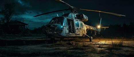 groot oorlog helikopter leger post Apocalypse landschap spel behang foto kunst illustratie Roest