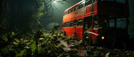 rood bus dubbele decker Londen post Apocalypse landschap spel behang foto kunst illustratie Roest