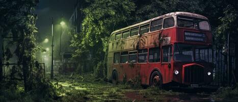 rood bus dubbele decker Londen post Apocalypse landschap spel behang foto kunst illustratie Roest