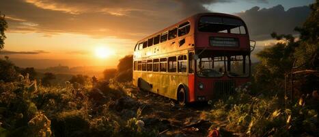 rood bus dubbele decker Londen post Apocalypse landschap spel behang foto kunst illustratie Roest