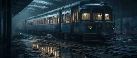 trein wagon metro station post Apocalypse landschap spel behang foto kunst illustratie Roest