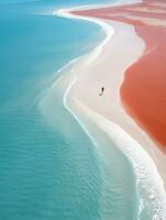 vrouw strand zand paradijs oceaan zee terug dar top visie golven stilte kalmte zen kalmte foto