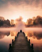 stijgende lijn meditatie stilte reflectie rust uit meer landschap stilte foto zen ontspanning eenzaam vrouw