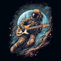 astronaut gitaar t-shirt ontwerp mockup afdrukbare Hoes tatoeëren geïsoleerd vector illustratie artwork foto