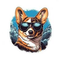 corgi hond zonnebril t-shirt ontwerp mockup afdrukbare Hoes tatoeëren geïsoleerd vector illustratie kunst foto