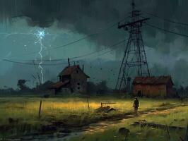 nacht veld- huis donder landschap stad mysticus poster buitenaards wezen steampunk behang fantastisch film foto