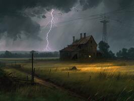 nacht veld- huis donder landschap stad mysticus poster buitenaards wezen steampunk behang fantastisch film foto