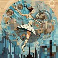 ballerina dans robot abstract illustratie tatoeëren industrieel poster kunst meetkundig vector steampunk foto