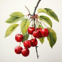 kers gedetailleerd waterverf schilderij fruit groente clip art botanisch realistisch illustratie foto