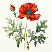 papaver gedetailleerd waterverf schilderij fruit groente clip art botanisch realistisch illustratie foto