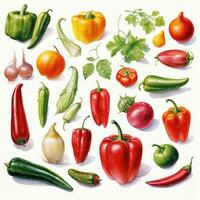 reeks van gedetailleerd waterverf schilderij fruit groente clip art botanisch realistisch illustratie foto
