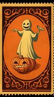 geest geest schattig port postzegel retro wijnoogst Jaren 30 halloweens pompoen illustratie scannen poster foto