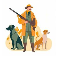 geweer- jager honden vlak vector clip art illustratie website stijl beroep baan geïsoleerd foto