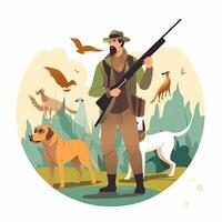 geweer- jager honden vlak vector clip art illustratie website stijl beroep baan geïsoleerd foto