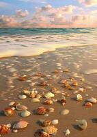 Golf zonsopkomst schelpen zand paradijs vredig landschap vrijheid tafereel mooi behang foto