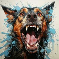 gek blaffen hond woedend boos portret expressief illustratie artwork olie geschilderd schetsen tatoeëren foto
