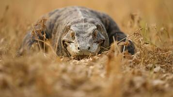 komodo draak verborgen roofdier fotografie gras nationaal geografisch stijl documentaire behang foto