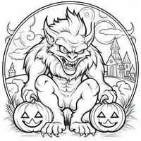 weerwolf gemakkelijk kinderen kleur bladzijde halloween schattig wit achtergrond boek geïsoleerd stoutmoedig eng foto