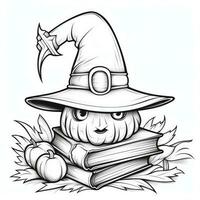 hoed boeken gemakkelijk kinderen kleur bladzijde halloween schattig wit achtergrond boek geïsoleerd stoutmoedig eng foto