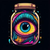 fles kan pot ogen monster neon icoon logo halloween eng illustratie tatoeëren geïsoleerd vector foto