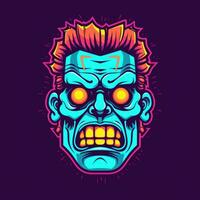 frankenstein zombie neon icoon logo halloween eng helder illustratie tatoeëren geïsoleerd vector foto